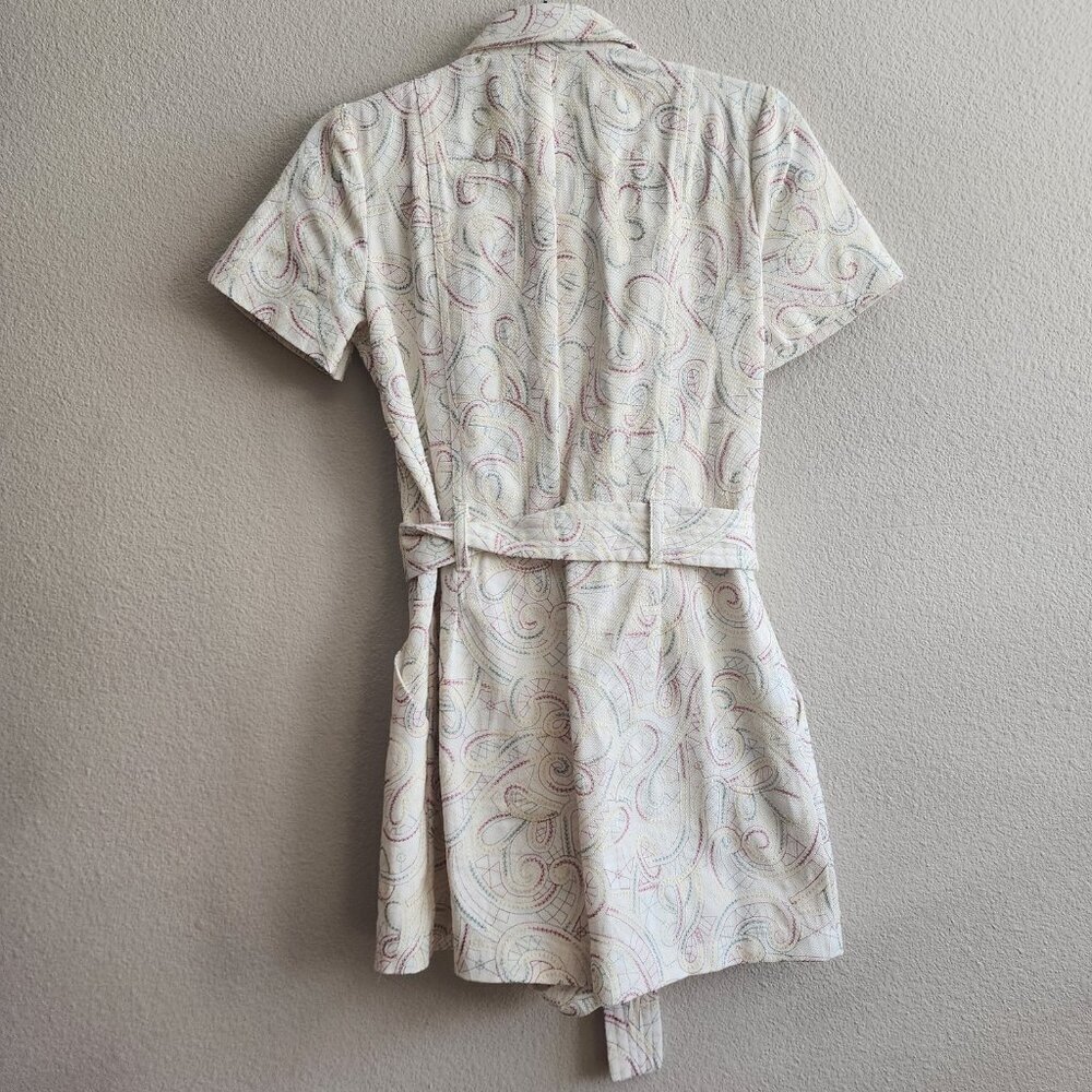 Shoshanna Romper Womens 4 White Multicolor Paisley Short Sleeve Belted Pockets - Picture 11 of 14